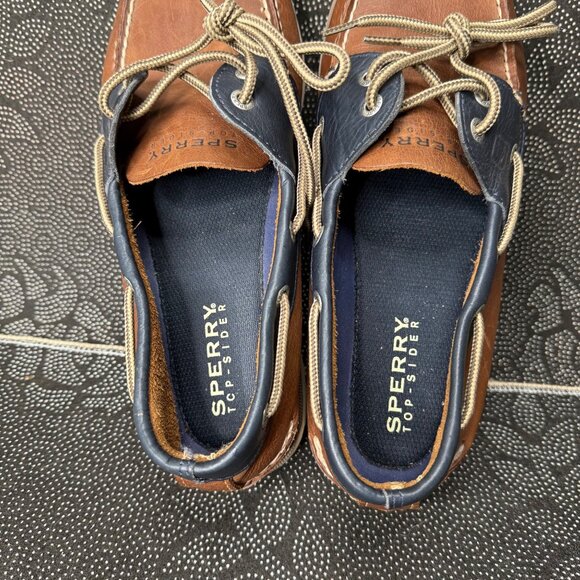 Sperry Top-Sider Mens Boat Shoes Brown & Navy Leather Size 10.5M - Picture 7 of 9